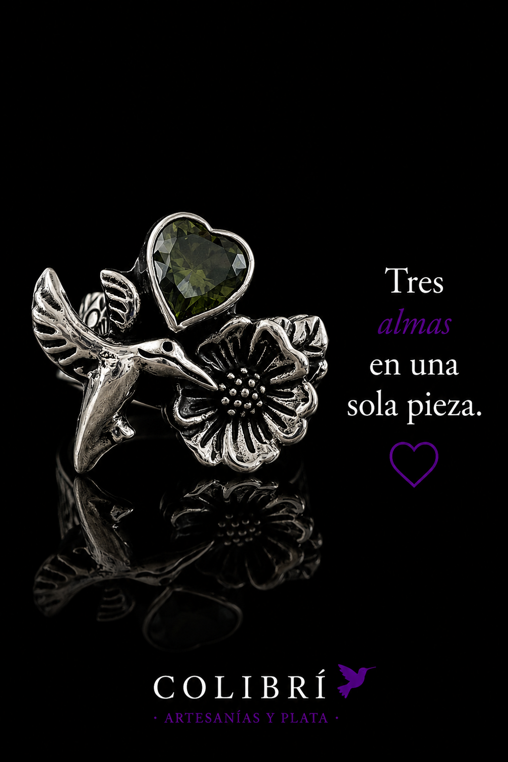 Anillo Colibrí con Piedra Verde