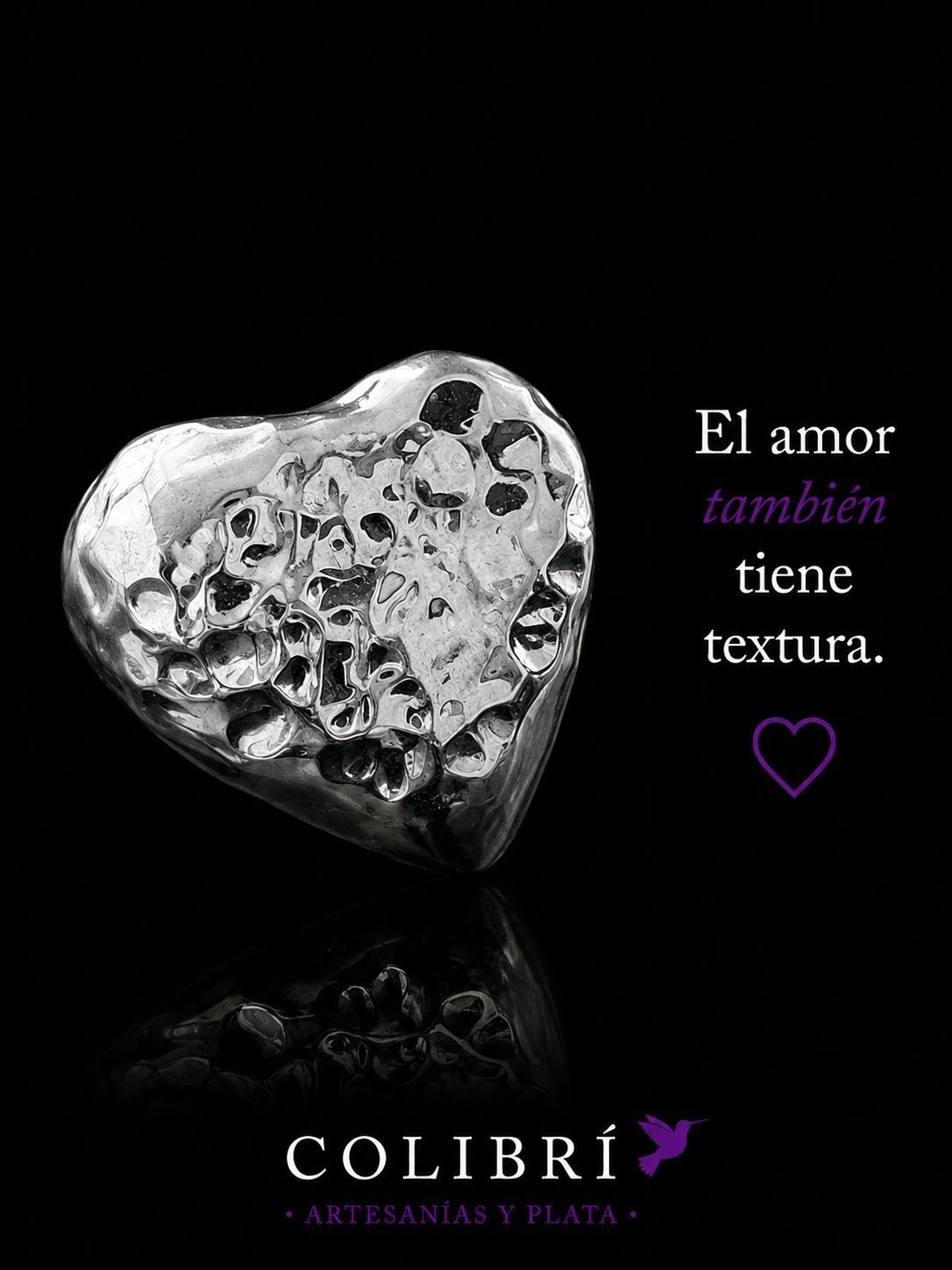 Anillo Corazón Abultado Martillado