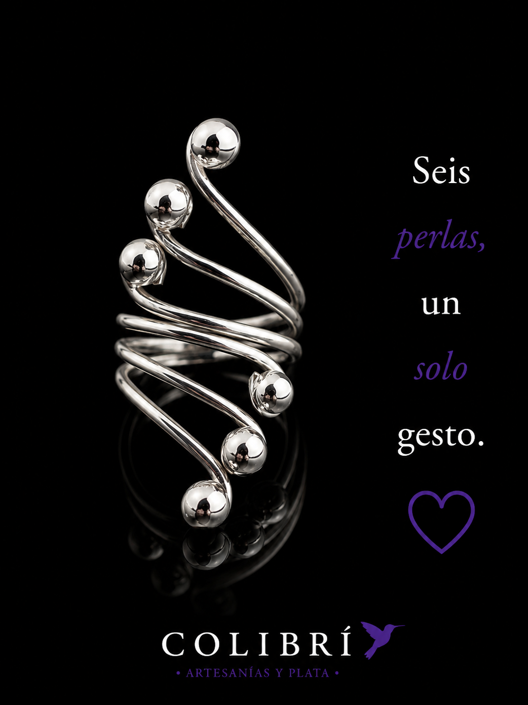 Anillo Seis Perlas de Plata
