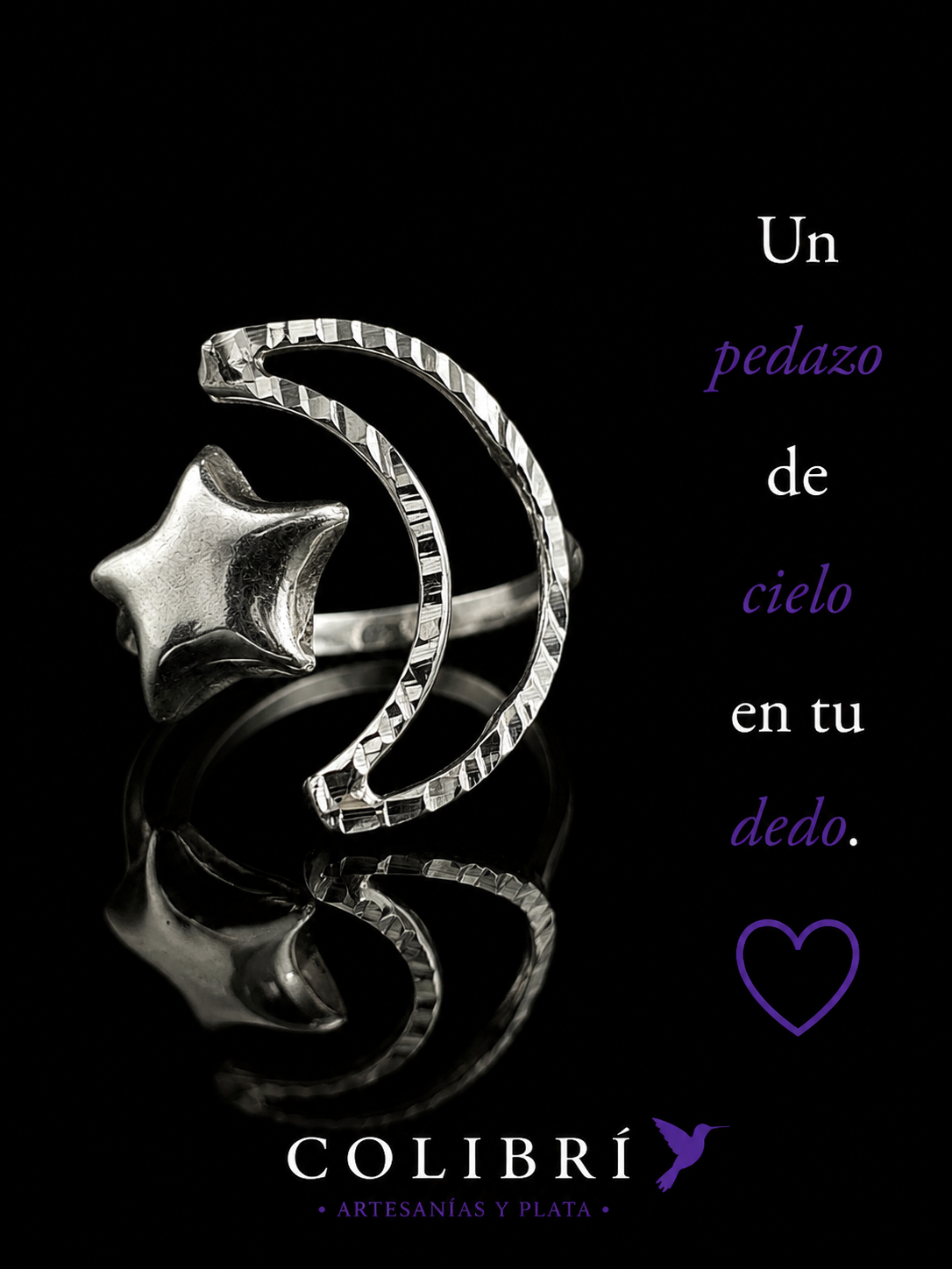 Anillo Silueta Luna y Estrella