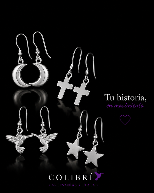 Aretes Colgantes Figuritas de Plata