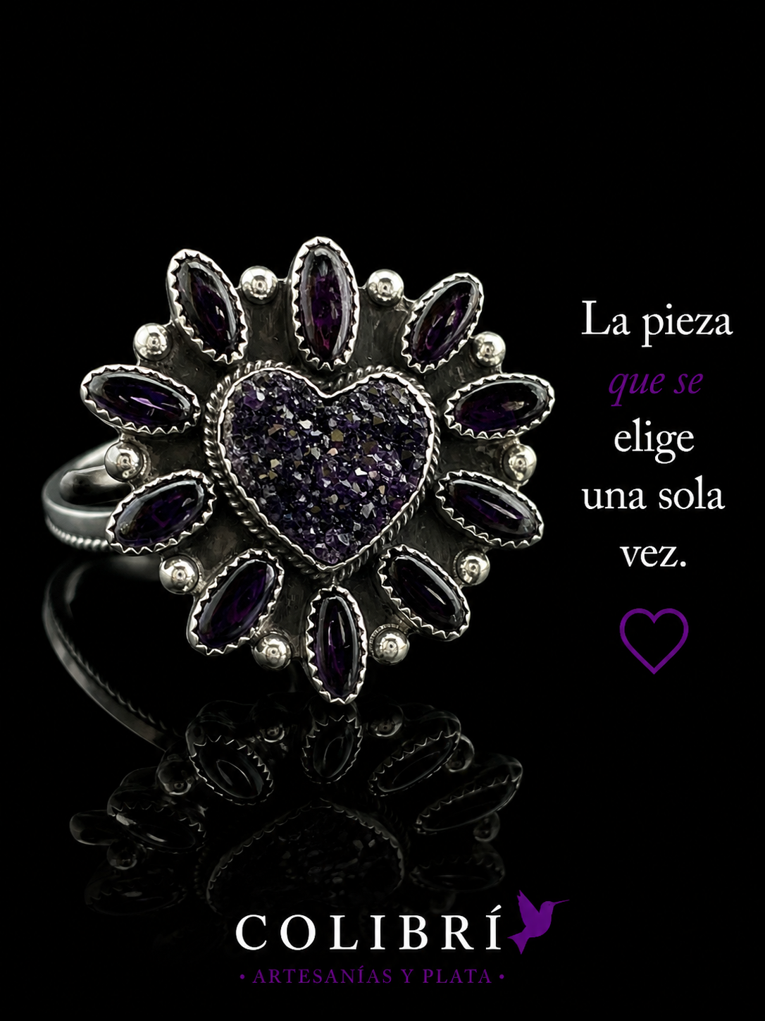 Anillo Corazón de Diez Amatistas
