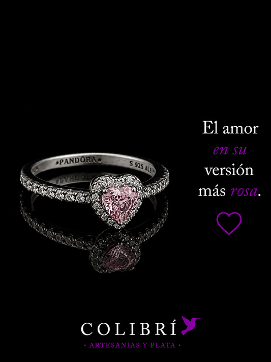 Anillo Corazón Rosa con Circonias