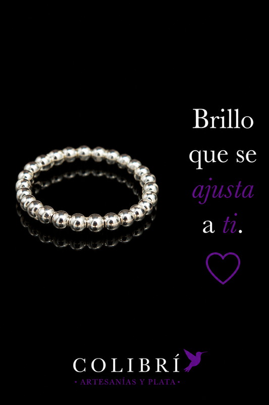Anillo Elástico de Perlas de Plata