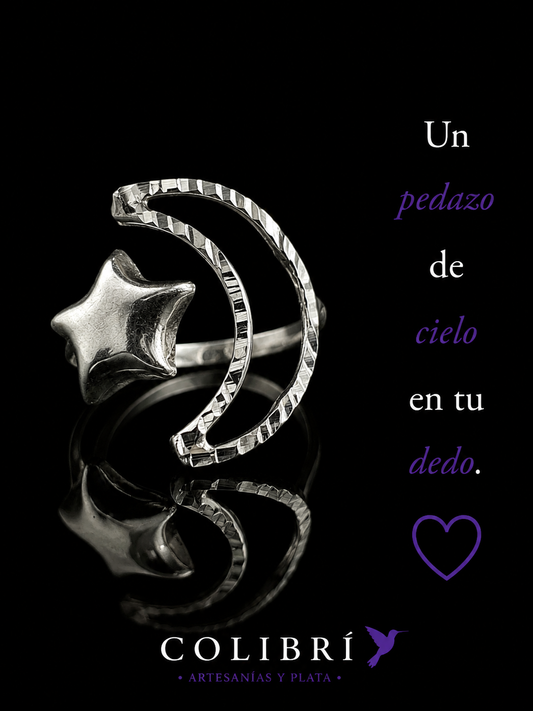 Anillo Silueta Luna y Estrella