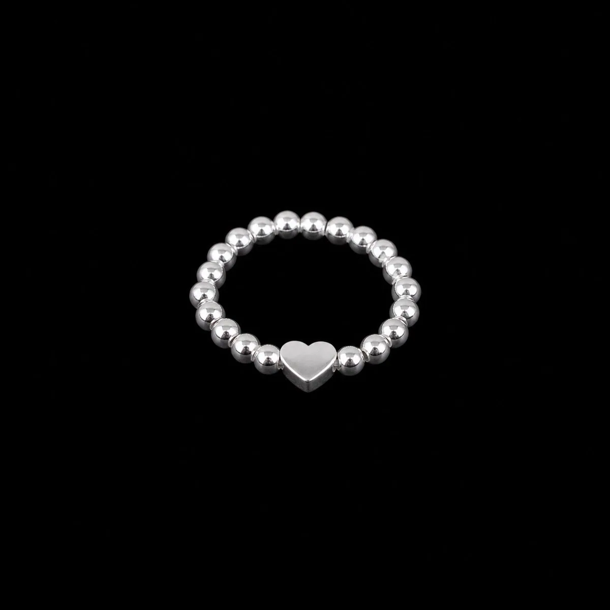 Anillo Elástico Corazón de Perlas de Plata