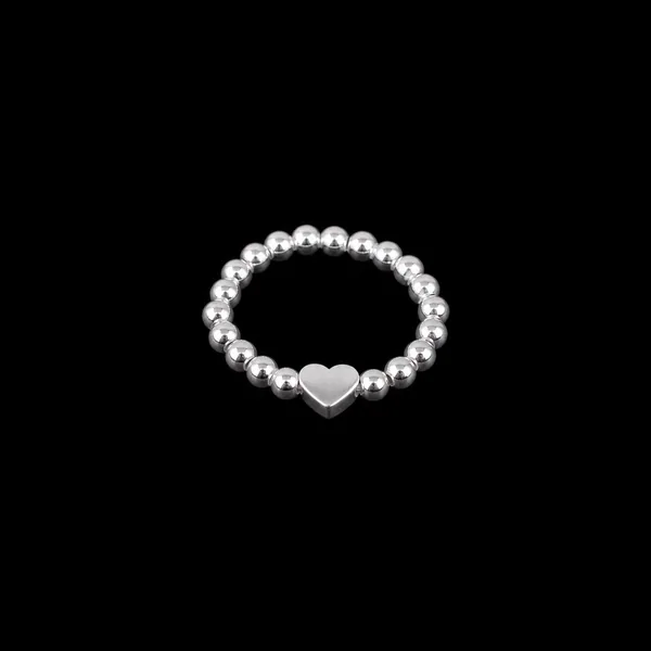 Anillo Elástico Corazón de Perlas de Plata