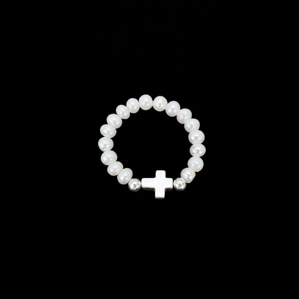 Anillo Elástico Cruz con Perlas de Río