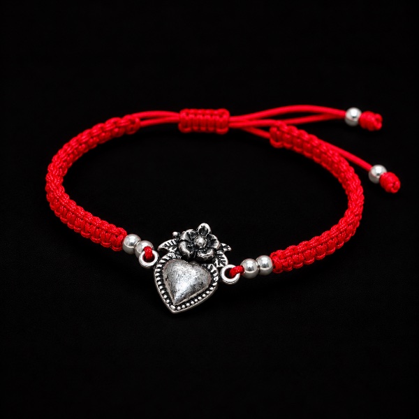 Pulsera Hilo Corazón con Flor