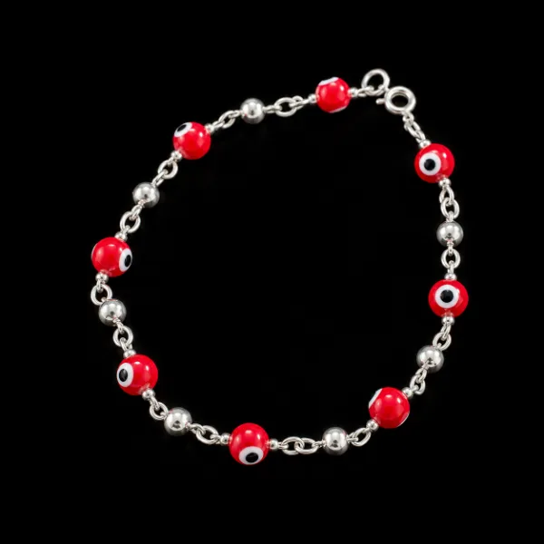 Pulsera Ojo Turco con Perlas de Plata Mediana